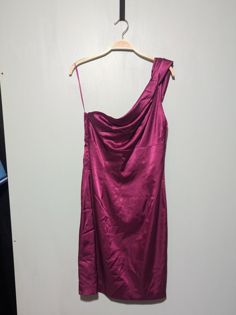 NWT Jessica One Shoulder Satin Dress Magenta Purple Draped Cocktail 8